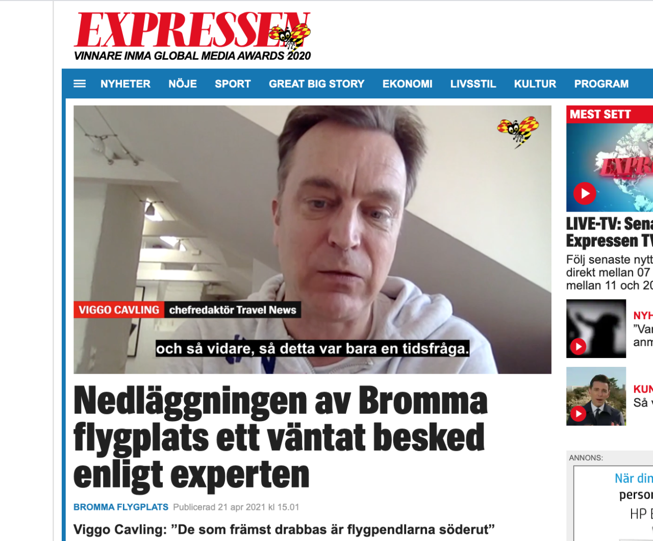 Travel News chefredaktör kommenterar Brommas nedläggning i Expressen och Di  - Travel News